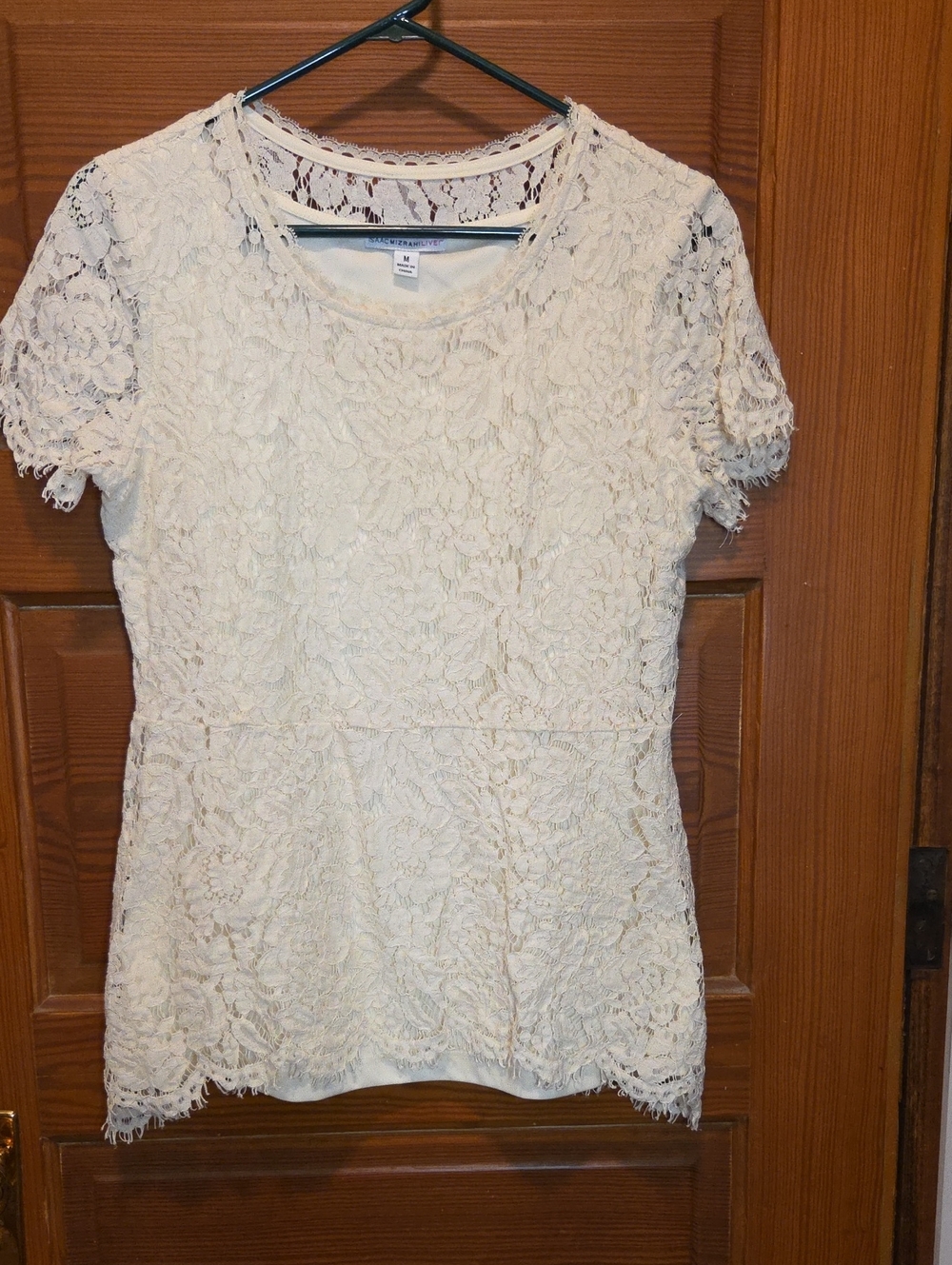 Isaac Mizrahi Ivory Floral Lace Peplum Blouse